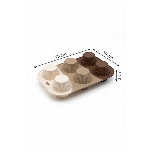 Kahve Rengi 6�l� Silikon Kek Ve �ikolata Kal�b� & Muffin Kab� Pi�irme Gereci 16x25 cm