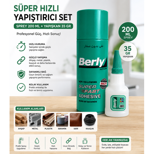 H�zl� Yap��t�r�c� Seti 200 ML Sprey Aktivator + 35 Gr G��l� Japon Yap��t�r�c� | Ah�ap Metal Plastik Deri Uyumlu