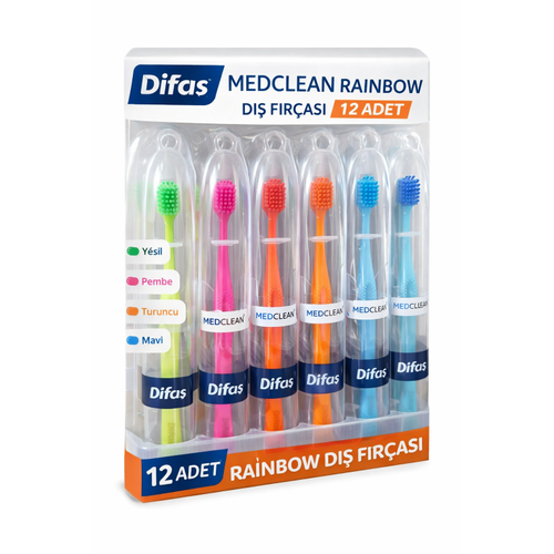 Difa� Medclean Rainbow Di� F�r�as� 12 Adet Standl� Orta Sert Renkli Yeti�kin Di� F�r�as� Seti