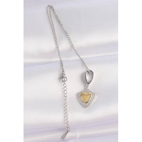 316L �elik Zincir G�m�� Renk Zirkon Ta�l� Tasar�m Alt�n Renk Kalp Kolye