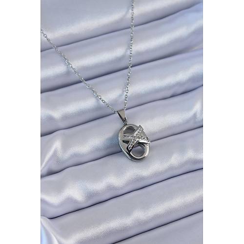 316L �elik G�m�� Renk Zirkon Ta�l� Kad�n Kolye