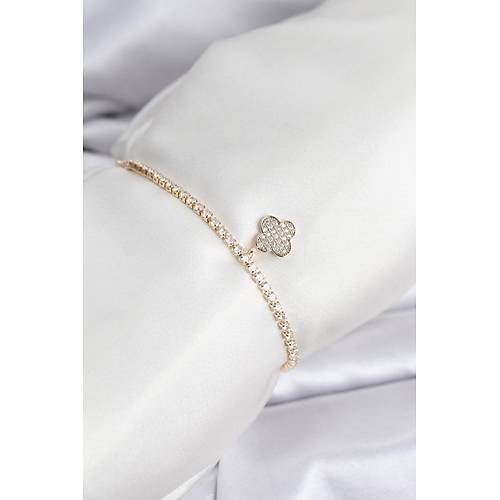 Yonca Model Zirkon Ta�l� Gold Renk Asans�rl� Su Yolu Bileklik