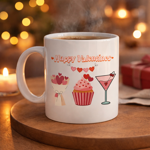 Happy Valentines Kupa � Model 6 Sevgililer G�n� �zel Tasar�m Porselen Kupa