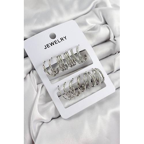 Pirin� Kar���k Halka Model G�m�� Renk 6 �ift Kad�n K�pe Set