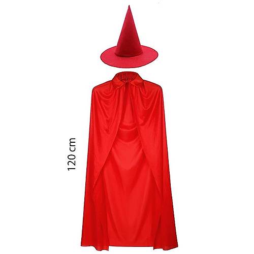Yeti�kin Boy 120 cm K�rm�z� Yakal� Pelerin ve K�rm�z� Cad� �apkas�