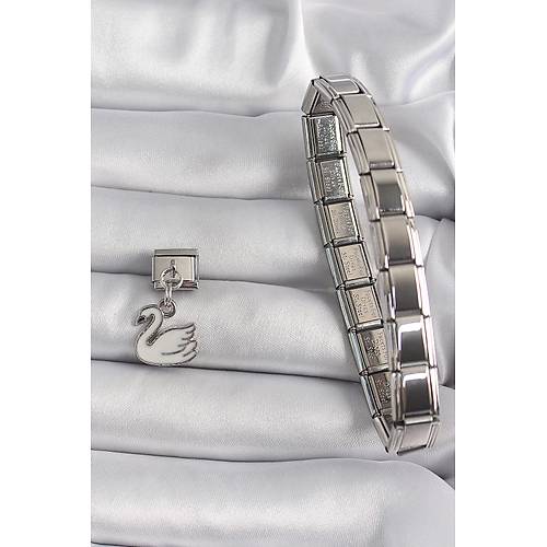 316L �elik G�m�� Renk Sallant� Beyaz Ku�u Model Nomination Charm