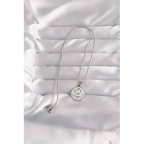 316L �elik G�m�� Renk Beyaz Mineli Kar���k Fig�rl� Tarot Kolye