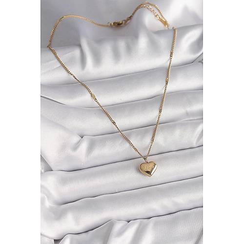 316L �elik Gold Renk Zincir Love ��lemeli Kalp Fig�r Kad�n Kolye