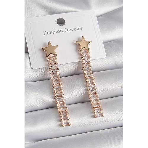 Pirin� Gold Renk Y�ld�z Model Su Yolu Zirkon Ta�l� Kad�n K�pe