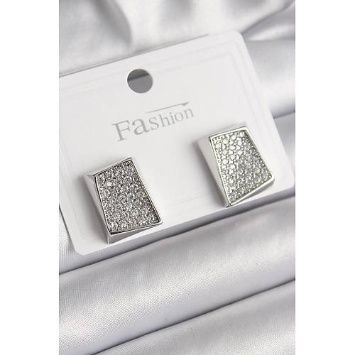 Pirin� G�m�� Renk Zirkon Ta�l� Plaka Model Kad�n K�pe