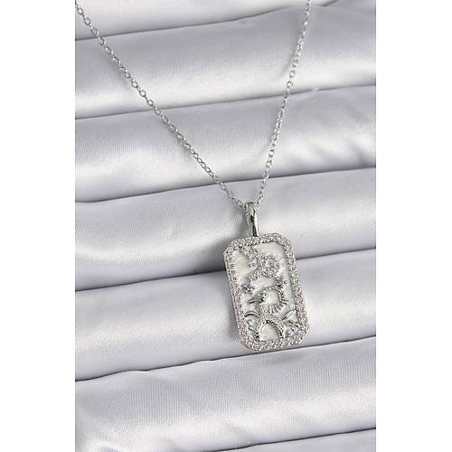 316L �elik G�m�� Renk Zincir O�lak Burcu Zirkon Ta�l� Kad�n Kolye