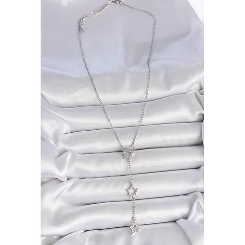 316L �elik G�m�� Renk Zincir Zirkon Ta�l� Y�ld�z Y Model Kad�n Kolye