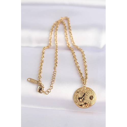 316L �elik Zincir Alt�n Renk Oval Desenli Kolye