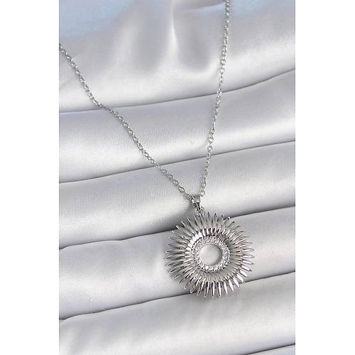 316L �elik G�m�� Renk Zincir Zirkon Ta�l� Nova Y�ld�z Model Kad�n Kolye