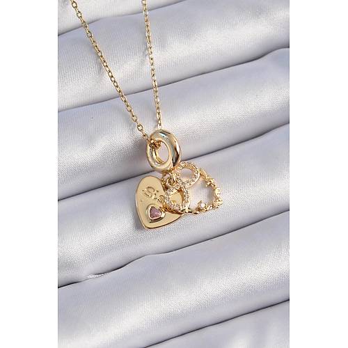 316L �elik Gold Renk Zirkon Ta�l� Sonsuzluk Kalp Fig�r Charm Model Kad�n Kolye