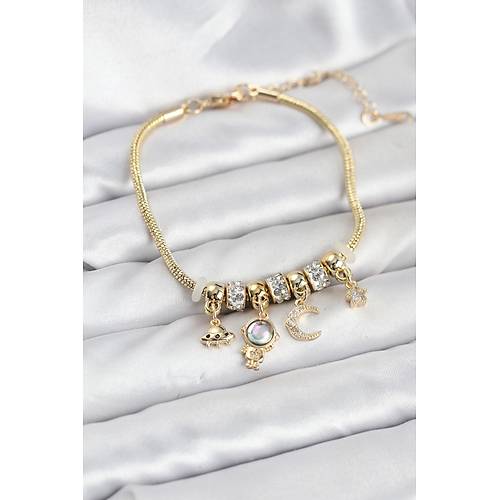 Pirin� Gold Renk Uzay Tema Charml� Kad�n Bileklik