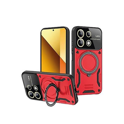 Redmi Note 13 4G K�l�f Joy Lens Standl� Kapak - K�rm�z�