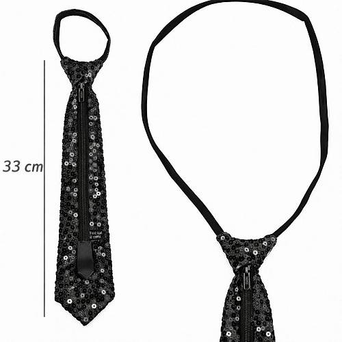 Siyah Renk Pul Payetli I��lt�l� Parti Kravat� 33 cm