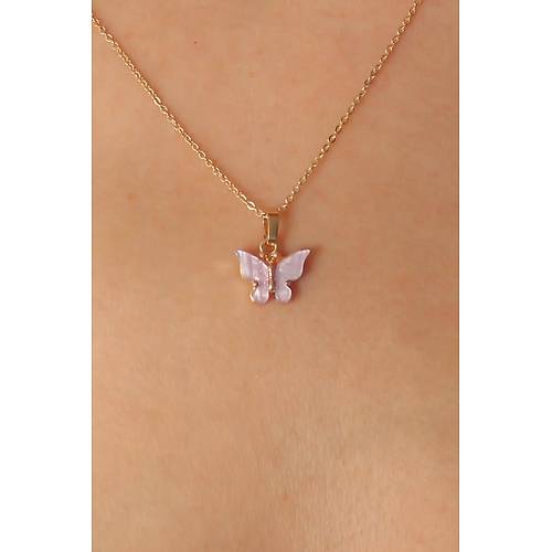 Gold Lila Renk Kelebek Fig�r Kad�n Kolye