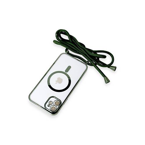iPhone 12 K�l�f Divo Lazer Ask�l� Magsafe Kapak - Koyu Ye�il