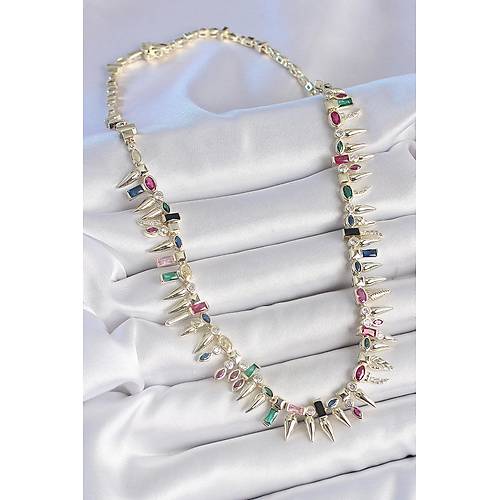 Pirin� Gold Renk Zirkon Ta�l� Diken Model VIP Seri Kad�n Kolye