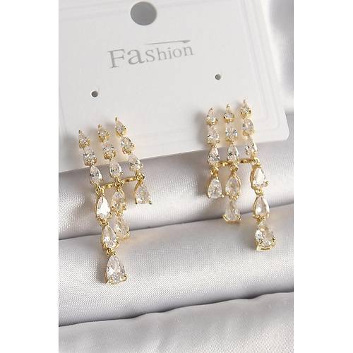 Pirin� Gold Renk Zirkon Ta�l� Ya�mur Model Kad�n K�pe