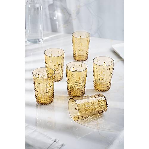 Akrilik Amber 6'l� K�sa Bardak & Su Me�rubat Kahve Yan� Barda�� 400 ml ( Cam De�ildir )