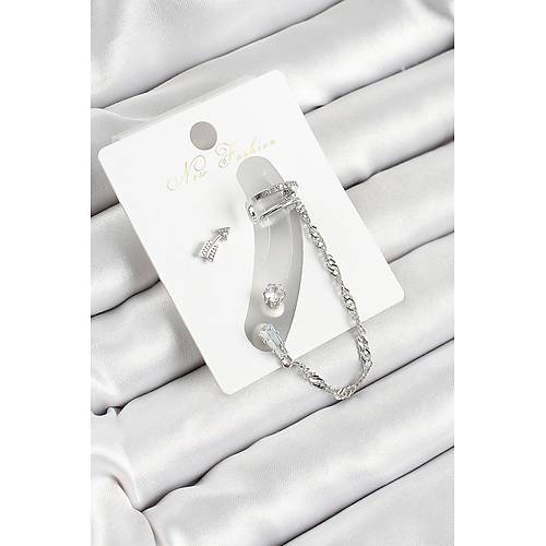 Pirin� Ok Fig�rl� Zirkon Ta�l� G�m�� Renk 3'l� K�k�rdak Kad�n K�pe Set