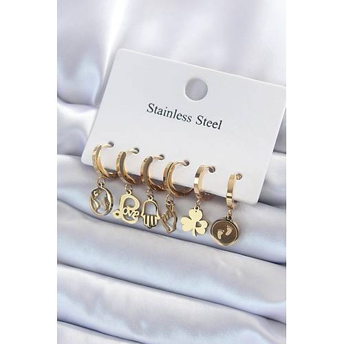 316L �elik Gold Renk �oklu Fig�r Model Kad�n K�pe Seti