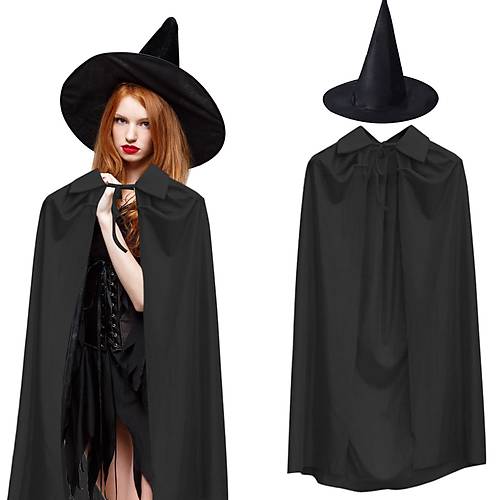 120 cm Siyah Yakal� Pelerin ve Siyah Cad� �apkas� Kost�m Seti