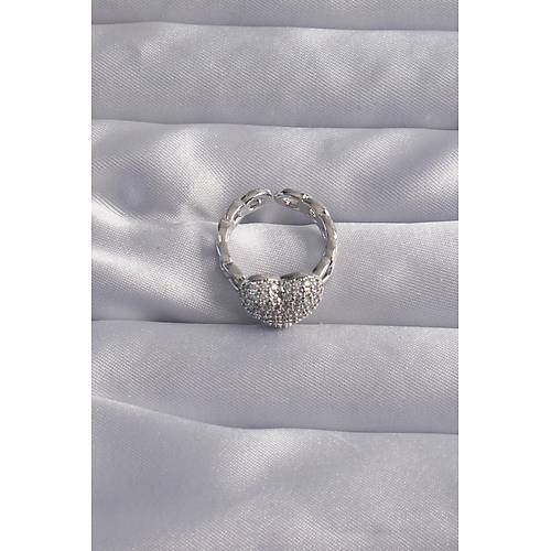 Pirin� Ayarlamal� G�m�� Renk Zirkon Ta�l� Bombeli Kalp Y�z�k