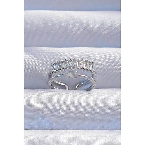 Pirin� G�m�� Renk Sedefli Zirkon Ta�l� Su Yolu Model 2li G�r�n�m Ayarlanabilir Y�z�k