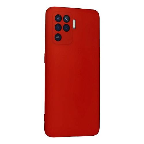 Reno 5 Lite K�l�f Nano i�i Kadife Silikon - K�rm�z�