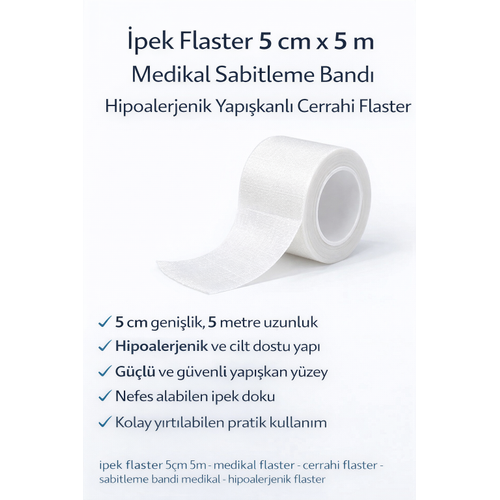 �pek Flaster 5 cm x 5 m Medikal Sabitleme Band� Hipoalerjenik Yap��kanl� Cerrahi Flaster