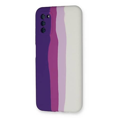 Galaxy A03S K�l�f Ebruli Lansman Silikon - Mor-Beyaz
