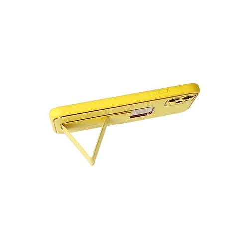 iPhone 12 K�l�f Coco Deri Standl� Kapak - Sar�