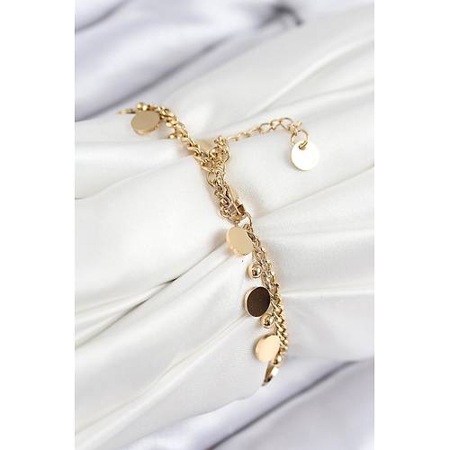 316L �elik S�ral� Pul Model Gold Renk Kad�n Bileklik