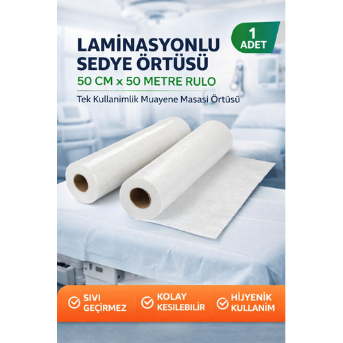 Laminasyonlu Sedye �rt�s� 50 cm x 50 Metre Rulo Tek Kullan�ml�k Muayene Masas� �rt�s� 1 Adet