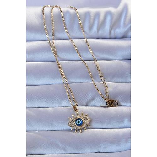 316L Alt�n Renk Zirkon Ta�l� Nazarl� G�z Kolye