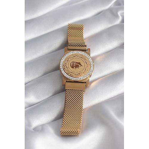 316L �elik Gold Renk M�knat�sl� Has�r Zirkon Ta�l� �eyrek Alt�n Model Kad�n Bileklik