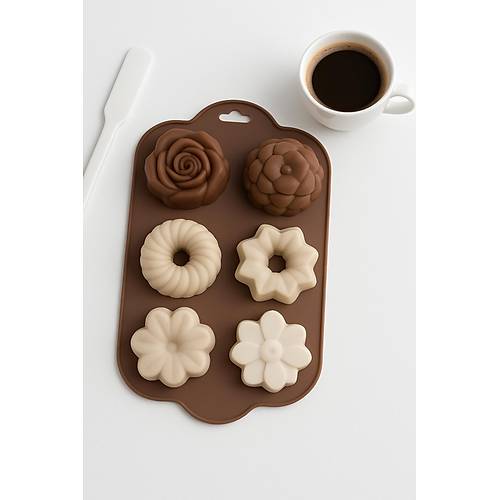 Silikon Kek ve �ikolata Kal�b� 6�l� Krem Renk Pasta Tatl� Muffin Kal�b�