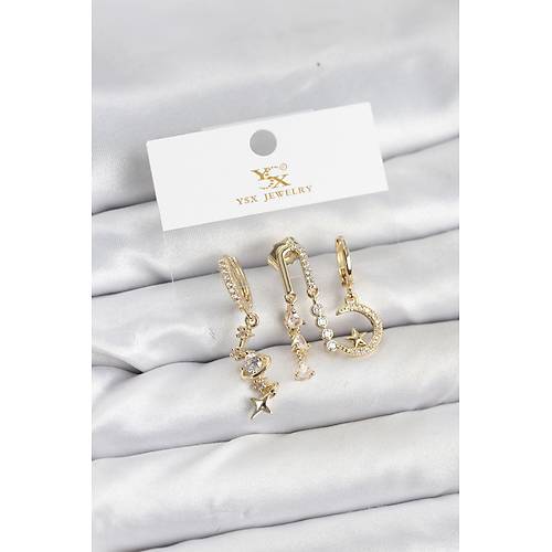 Pirin� Gold Renk Zirkon Ta�l� Uzay Model YSX Trio K�pe Seti