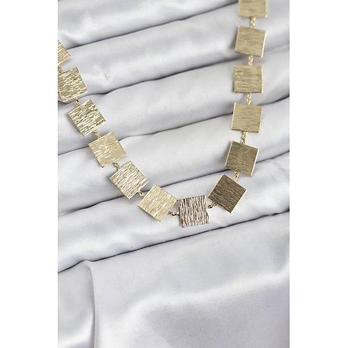 Kare Plaka Model Gold Renk Kad�n Kolye