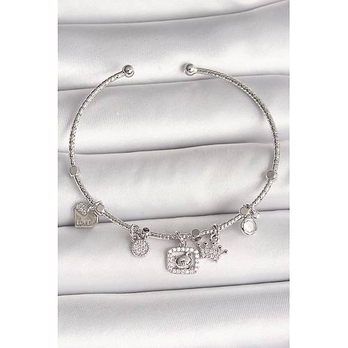 Pirin� G�m�� Renk Sallant� Zirkon Ta�l� Ay�c�k Fig�r Ta� Detay Charm Kad�n Bileklik