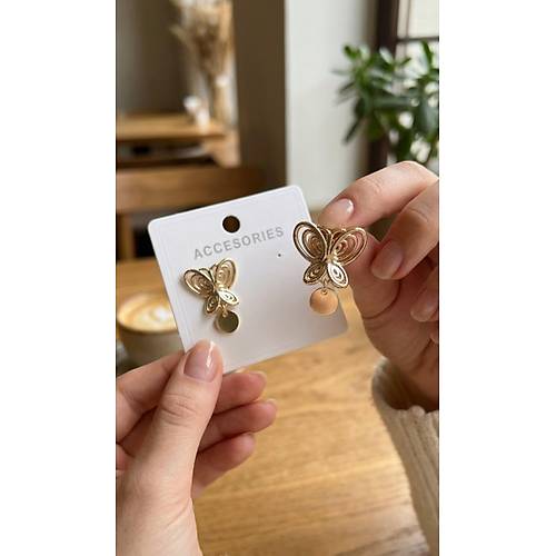 F�sun K�pesi Model Gold Renk Kelebek Model Pirin� Kad�n K�pe