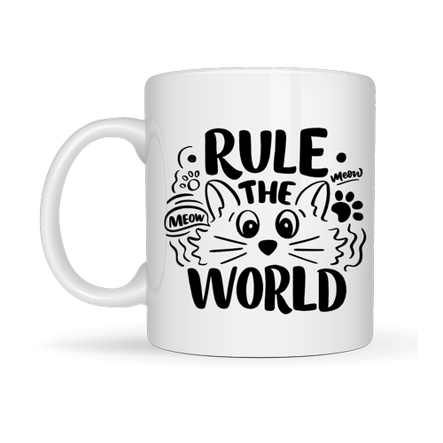 Rule The World Kedi Desenli Porselen Kupa MODEL 61 Sevimli Kedi Fig�rl� Kahve Kupas�