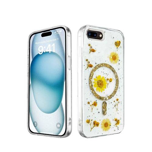 iPhone 7 Plus K�l�f Daisy Simli Magsafe Kapak - Gold