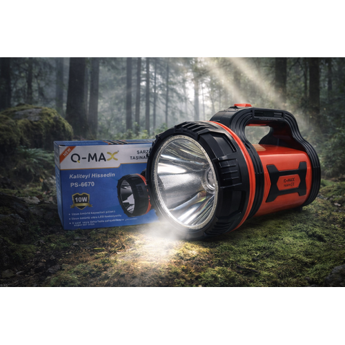 Q-Max PS-6670 �arj Edilebilir El Feneri 10W G��l� LED Ta��nabilir Uzun �m�rl� Projekt�r Fener