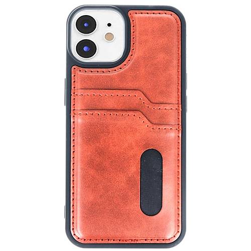 iPhone 11 K�l�f Sara Kartvizitli Deri K�l�f - Taba