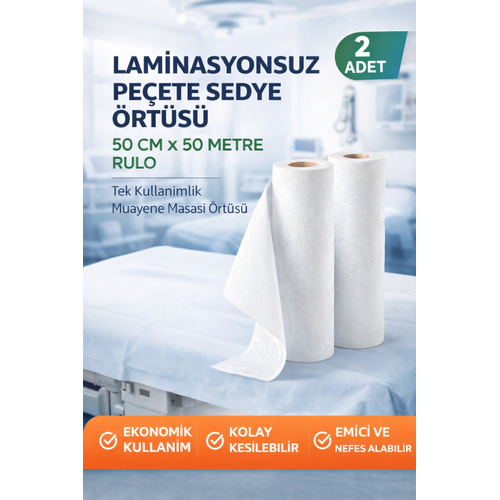 Laminasyonsuz Pe�ete Sedye �rt�s� 50 cm x 50 Metre Rulo Tek Kullan�ml�k Muayene Masas� �rt�s� 2 Adet